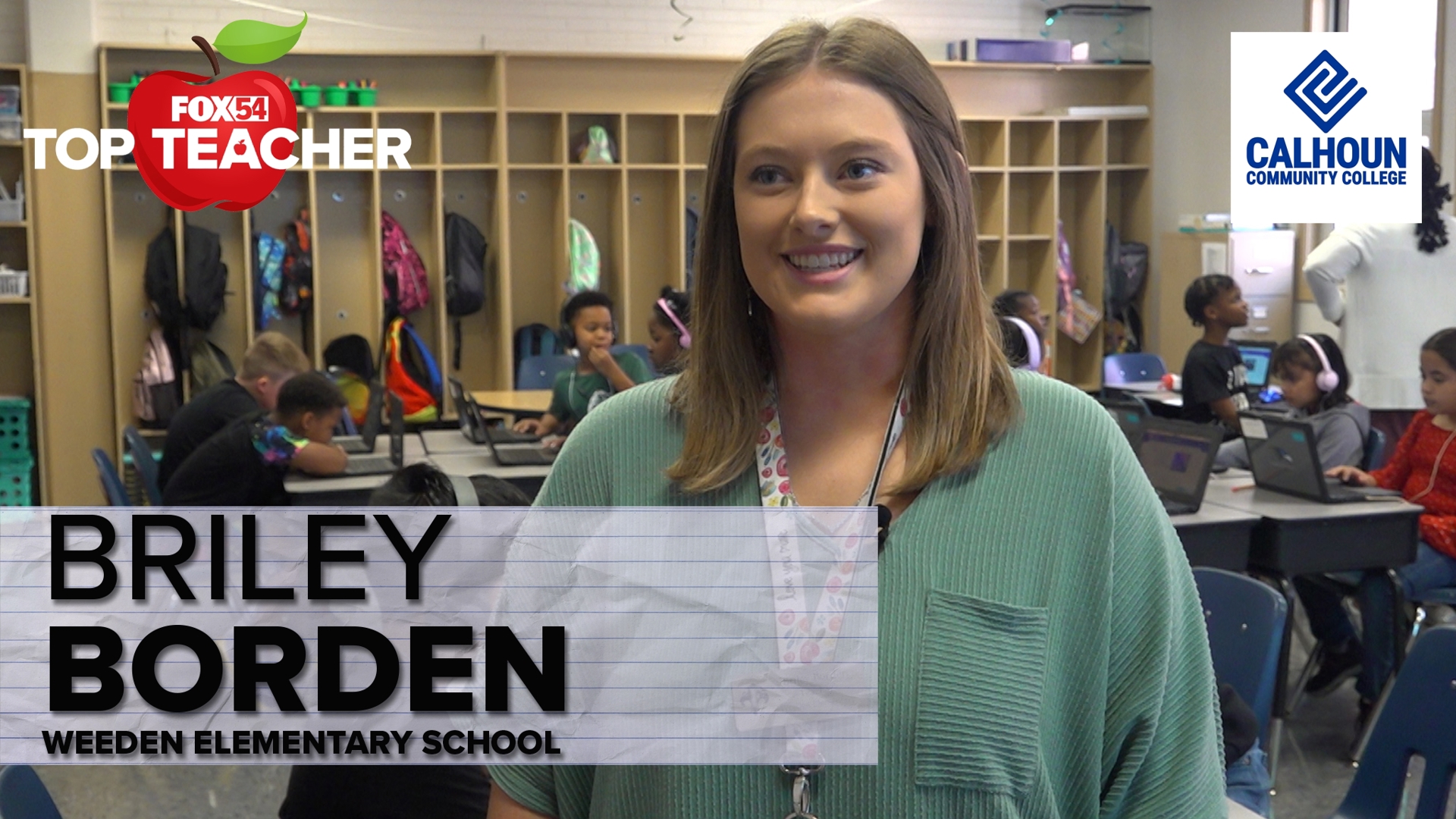 FOX54 Top Teacher Briley Borden of Weeden Elementary in Florence is celebrating her first year in the classroom.