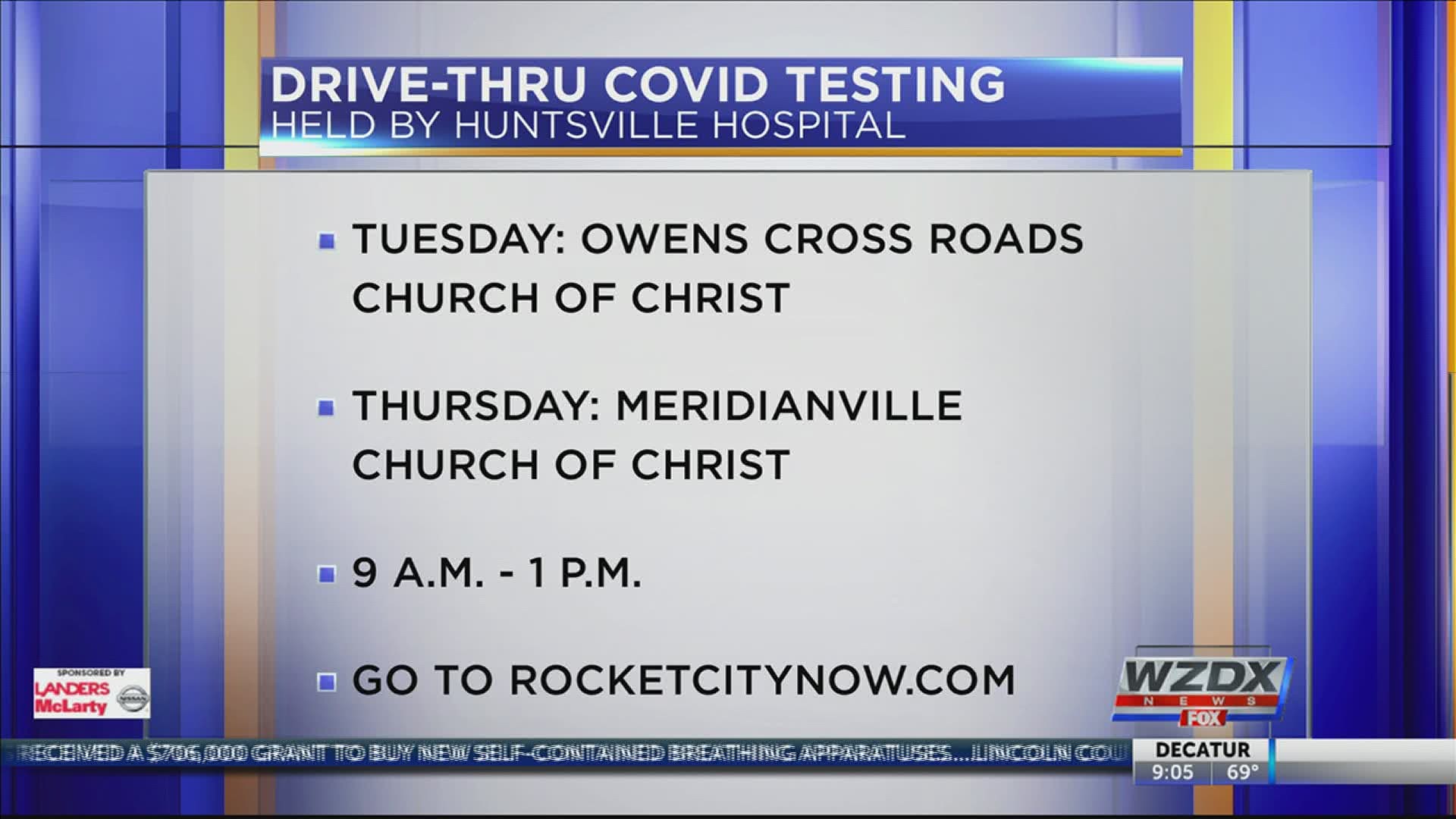 Thrive Alabama and Huntsville Hospital are teaming up to offer drive-through COVID-19 testing at two churches in Madison County next week.