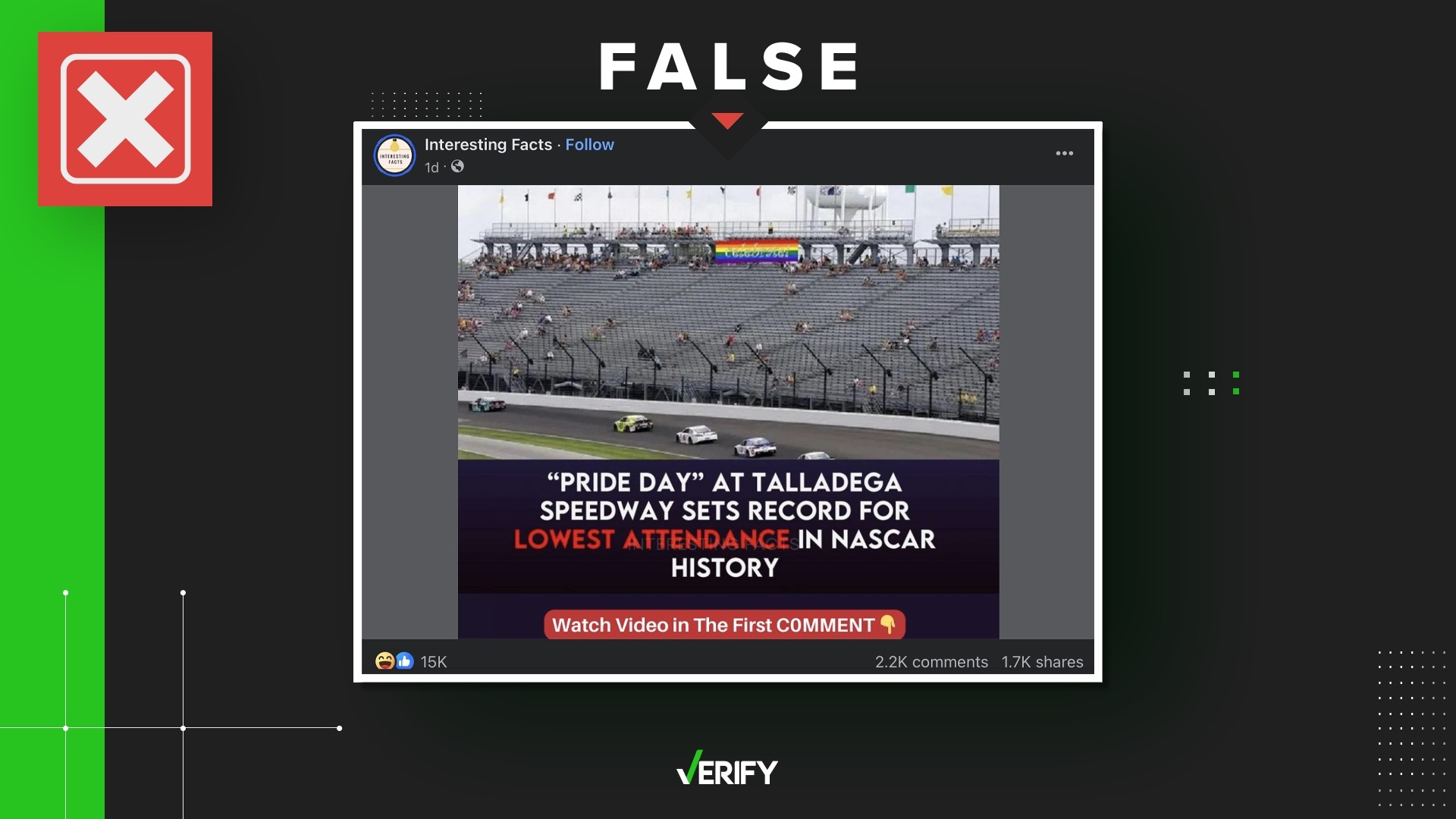 A satirical blog wrote about a poorly-attended Pride Day event at the NASCAR venue. While it never happened, the story's gotten serious attention on social media.