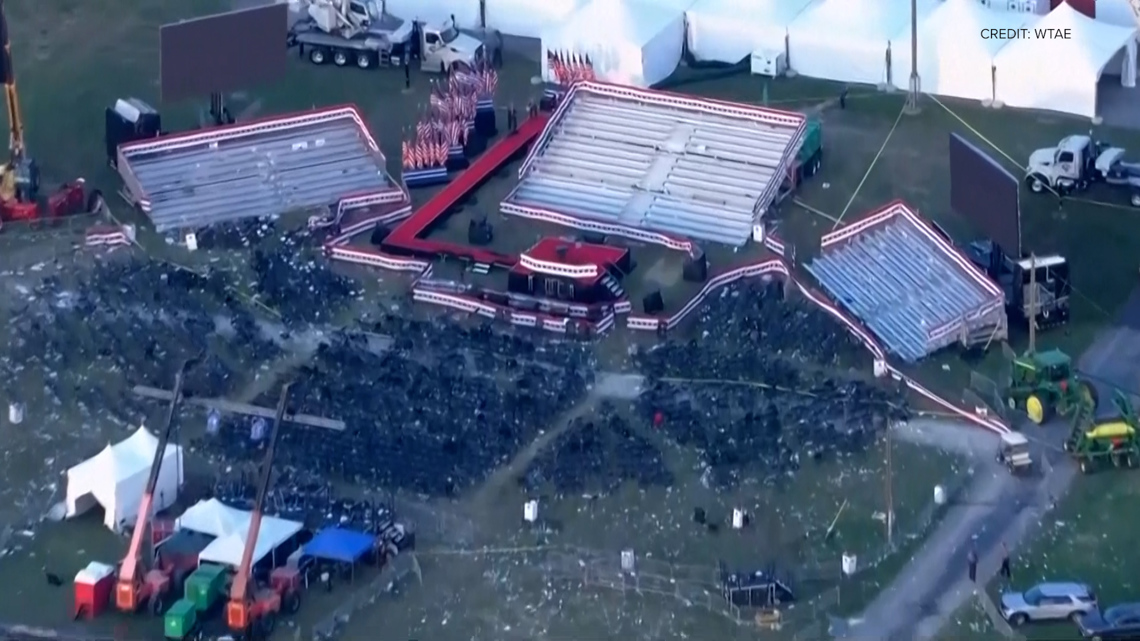 Aerial footage of scene after shooting at Trump rally in Butler ...