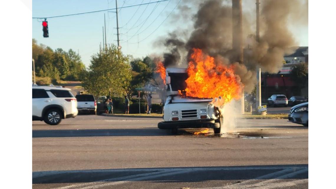 USPS truck catches fire after crash in Florence | rocketcitynow.com