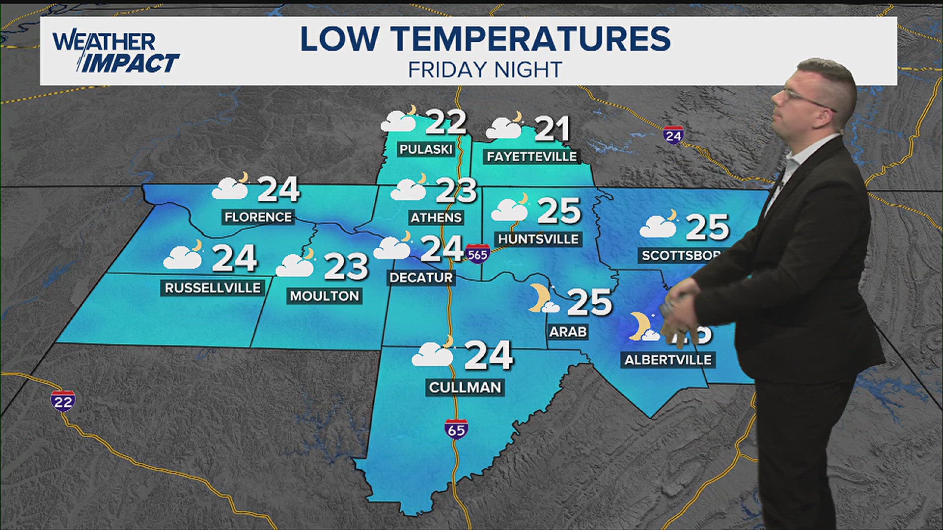 We're looking at a very cold weekend across the Tennessee Valley. Low temperatures will be in the 20s. 