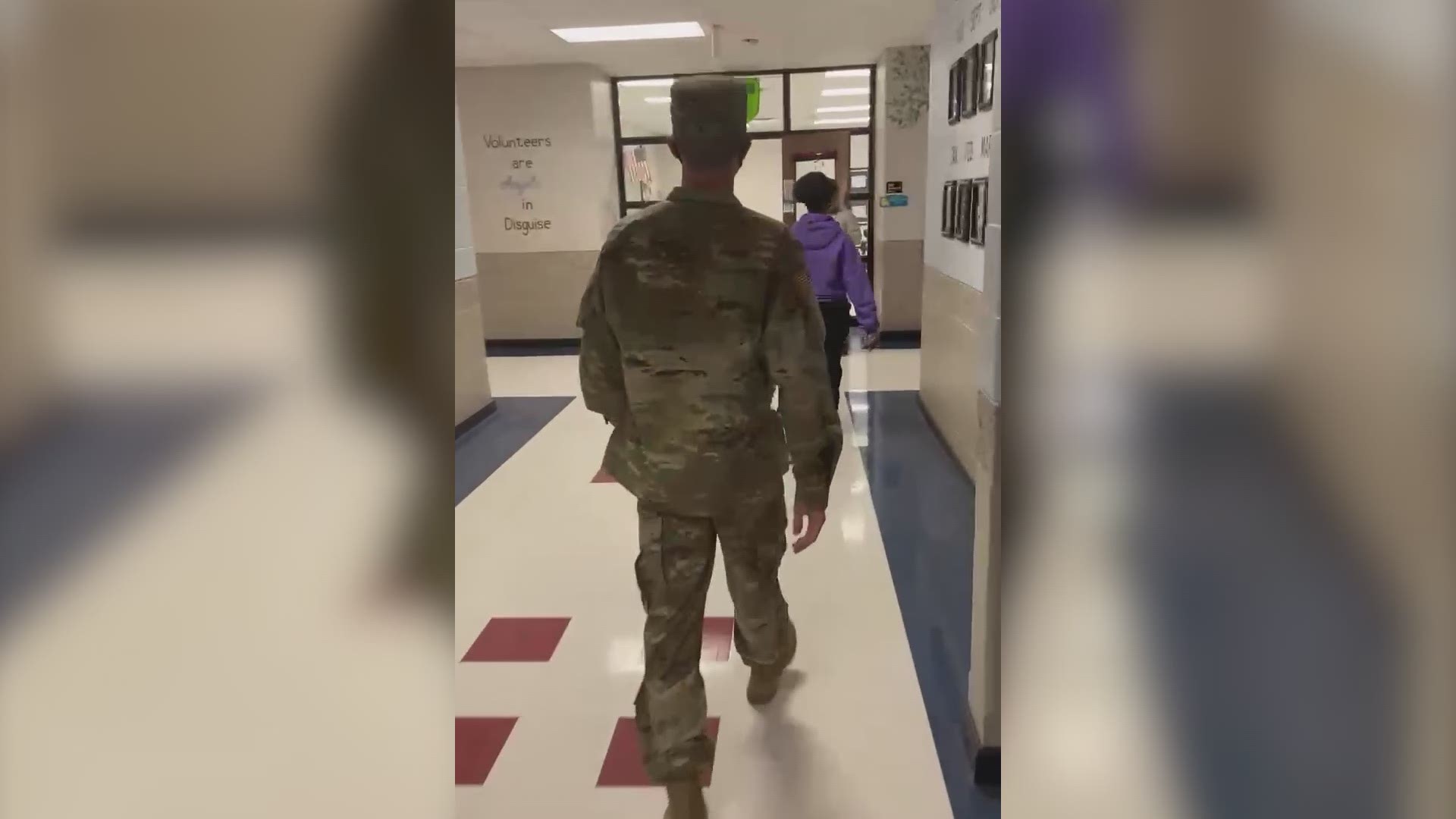 Peyton Cox made it home to surprise his mother before leaving on a 10-month-deployment.