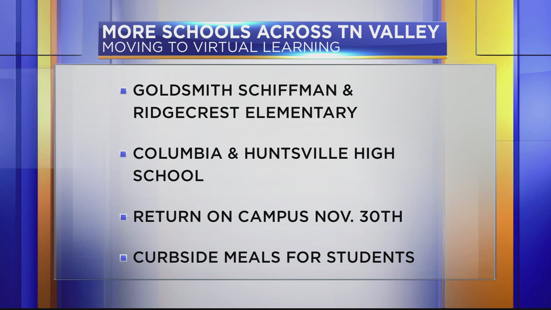 More Tennessee Valley schools have announced a temporary return to virtual learning due to COVID-19 concerns.