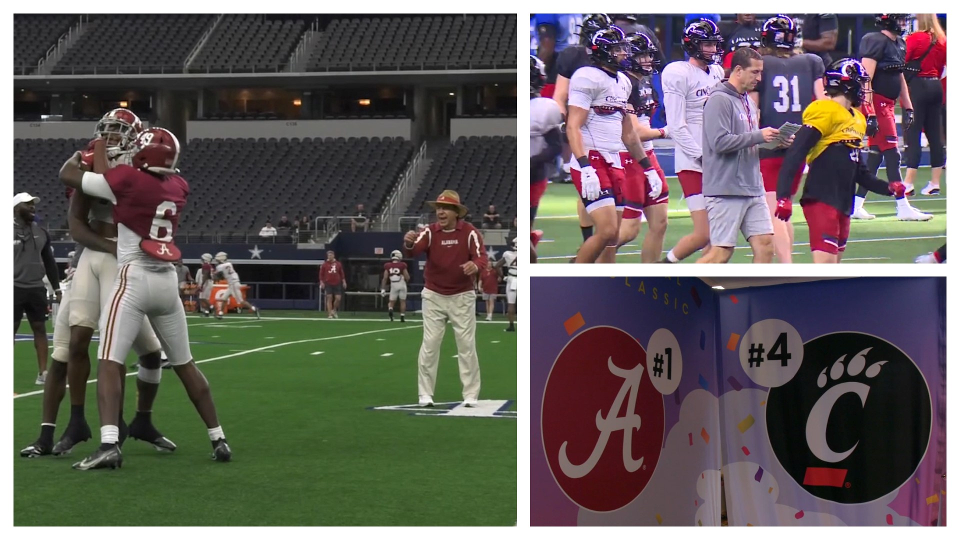 Top-ranked Alabama and Cincinnati have arrived in North Texas for their playoff semifinal game at the Cotton Bowl Classic.