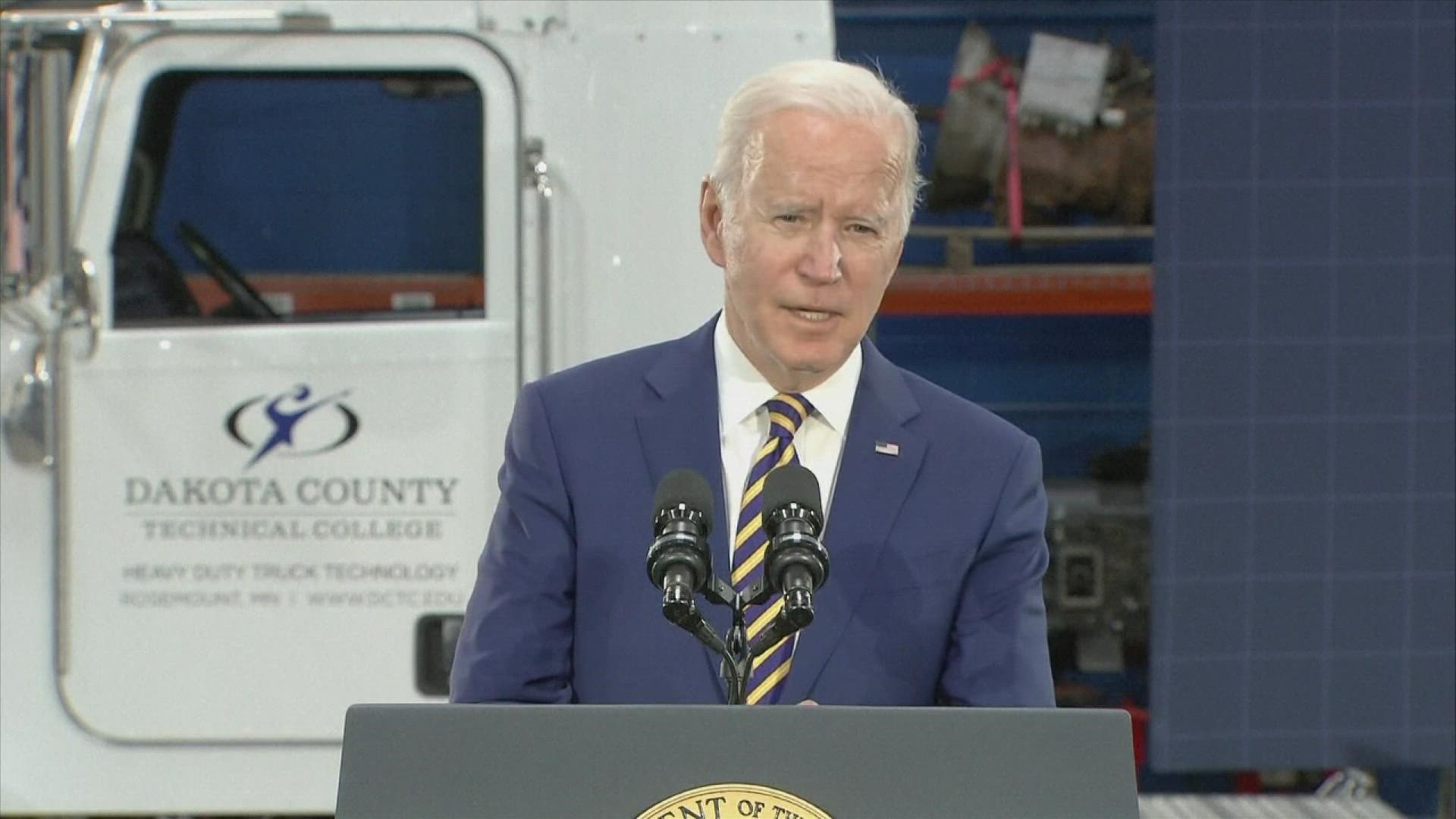 "My heart goes out to the families enduring the unimaginable grief of losing a loved one," Biden said prior to an infrastructure speech in Minnesota.