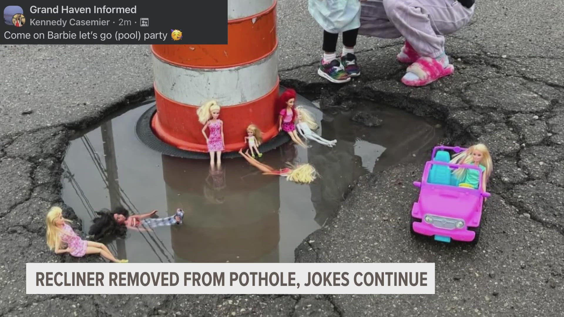 From Barbie parties to fishing in the pothole, the community continues to find the humor in it.