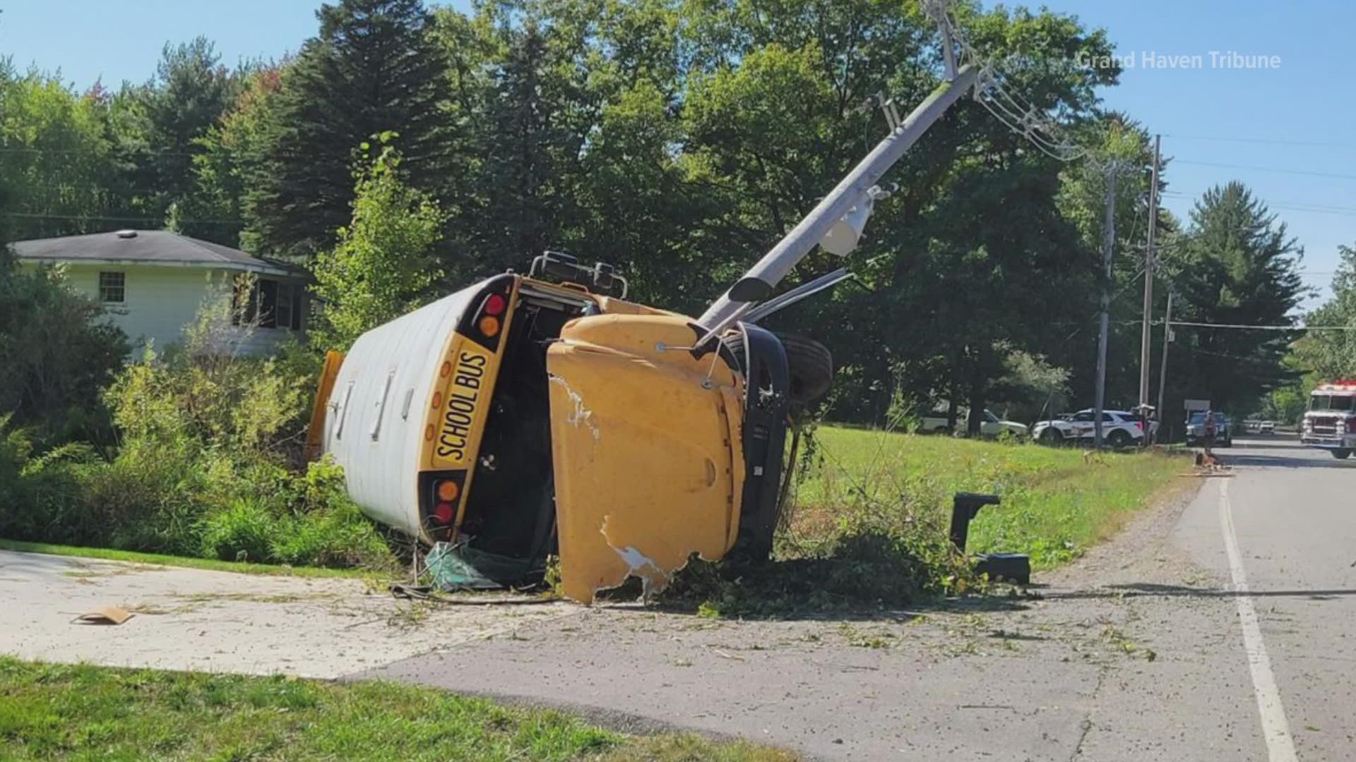 There were six children on the Spring Lake Public Schools bus at the time, and all apparently escaped injuries.